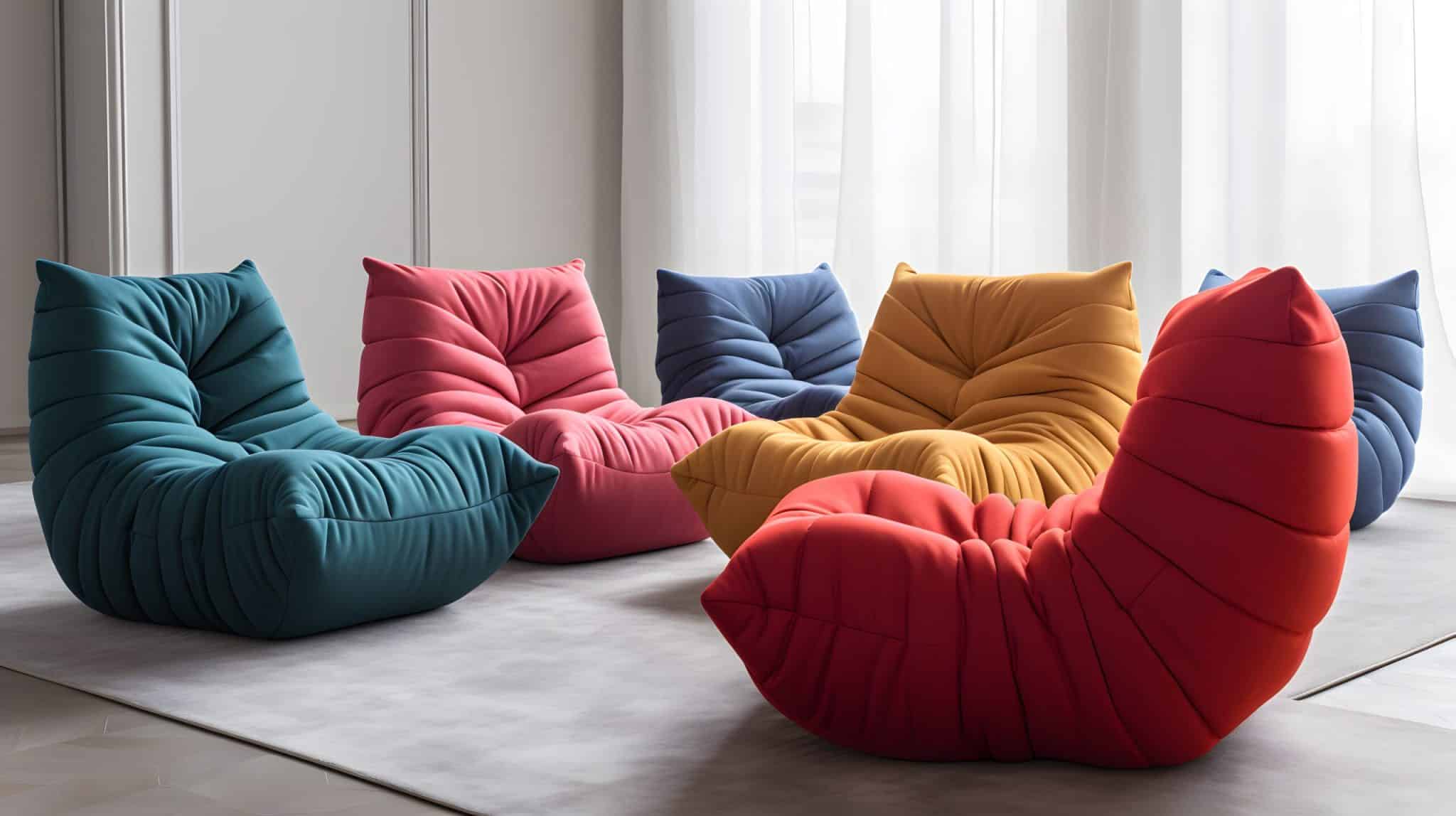 coloridas sillas bolsas frijoles estan sobre mesa habitacion ventana scaled